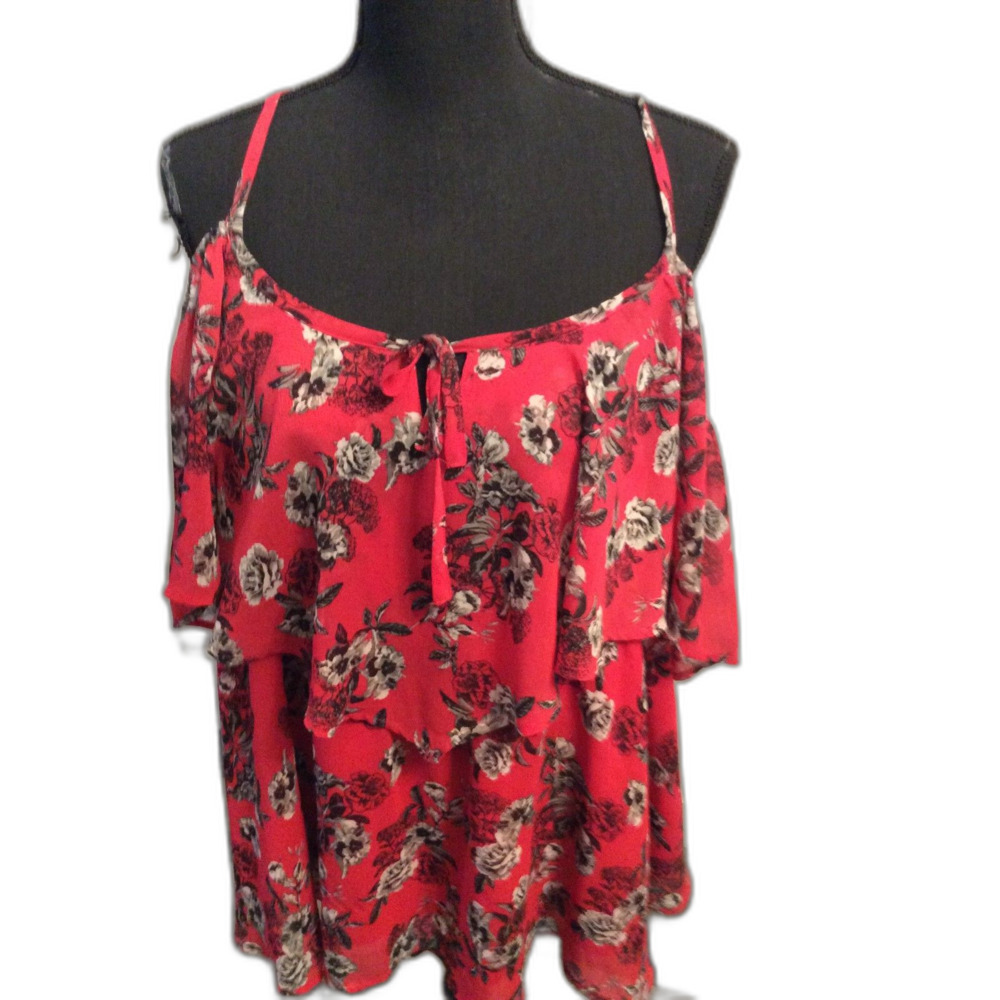Torrid Size 2 Pink Floral Print Off the Shoulder Top 2X Layered